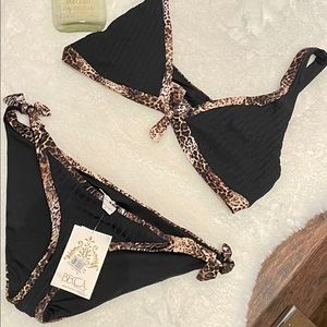 BECCA by REBECCA VIRTUE BIKINI SET NOIR with CHEETAH PIPING